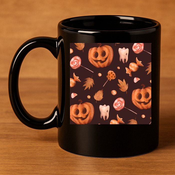 Creepy Halloween Pumpkin Candy 11oz C Handle Ceramic Mug