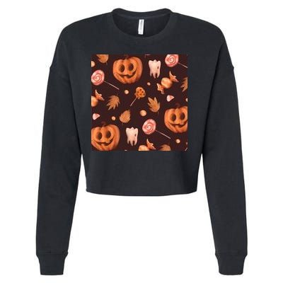 Creepy Halloween Pumpkin Candy Cropped Pullover Crew