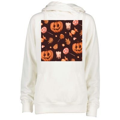 Creepy Halloween Pumpkin Candy Womens Funnel Neck Pullover Hood