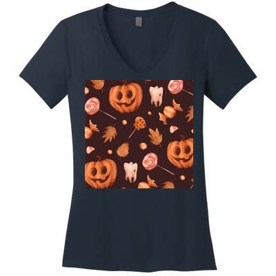 Creepy Halloween Pumpkin Candy Women's V-Neck T-Shirt