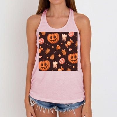 Creepy Halloween Pumpkin Candy Women's Knotted Racerback Tank