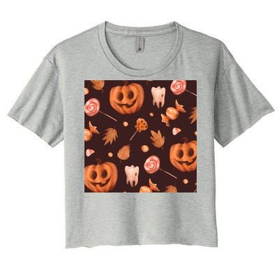 Creepy Halloween Pumpkin Candy Women's Crop Top Tee