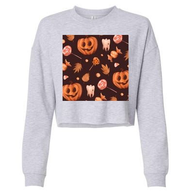 Creepy Halloween Pumpkin Candy Cropped Pullover Crew