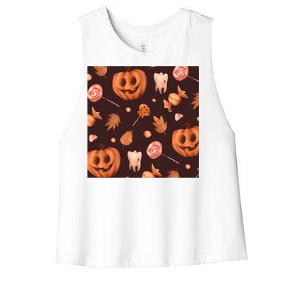 Creepy Halloween Pumpkin Candy Women's Racerback Cropped Tank