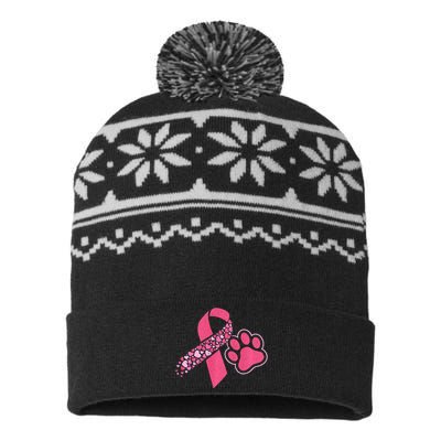 Cute Heart Pink Ribbon Breast Cancer Awareness Dog Lover USA-Made Snowflake Beanie