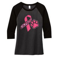 Cute Heart Pink Ribbon Breast Cancer Awareness Dog Lover Women's Tri-Blend 3/4-Sleeve Raglan Shirt