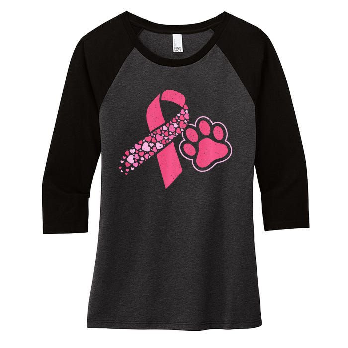 Cute Heart Pink Ribbon Breast Cancer Awareness Dog Lover Women's Tri-Blend 3/4-Sleeve Raglan Shirt