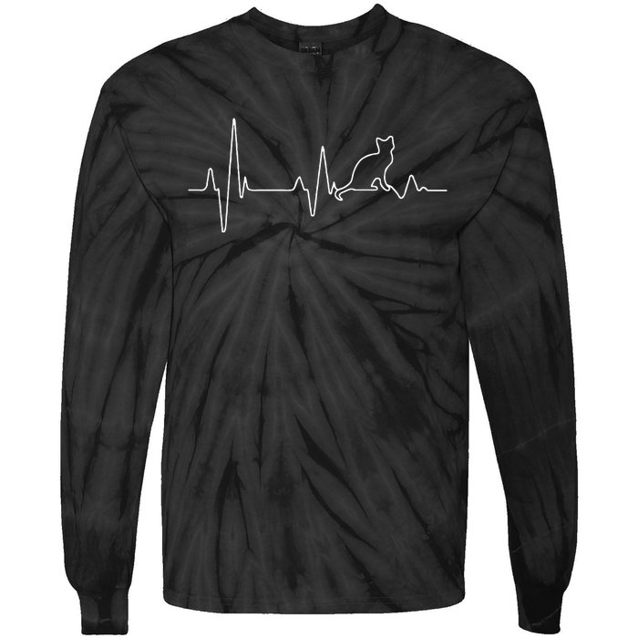 Cat Heartbeat Pulse EKG Cat Running Through My Veins Tie-Dye Long Sleeve Shirt