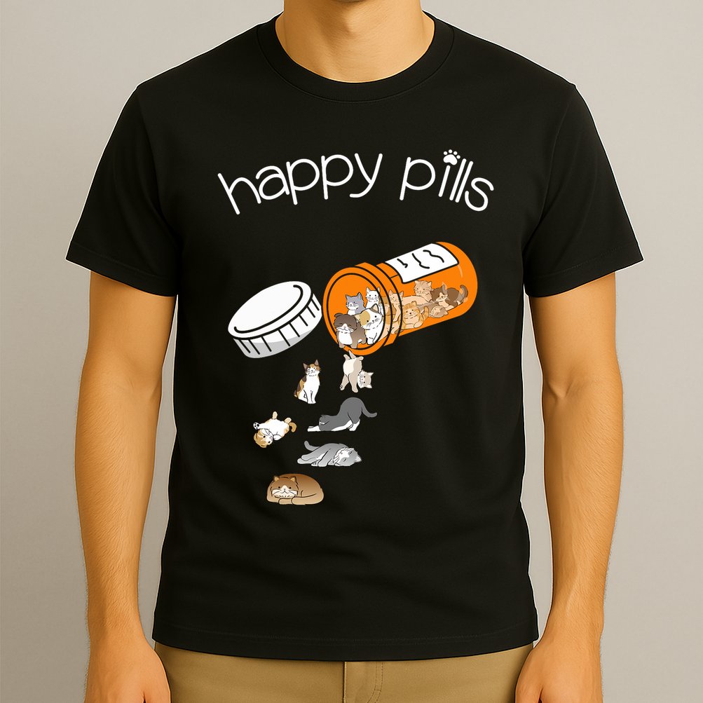 Cat Happy Pills Cute Cat, Funny Cat Encouragement T-Shirt