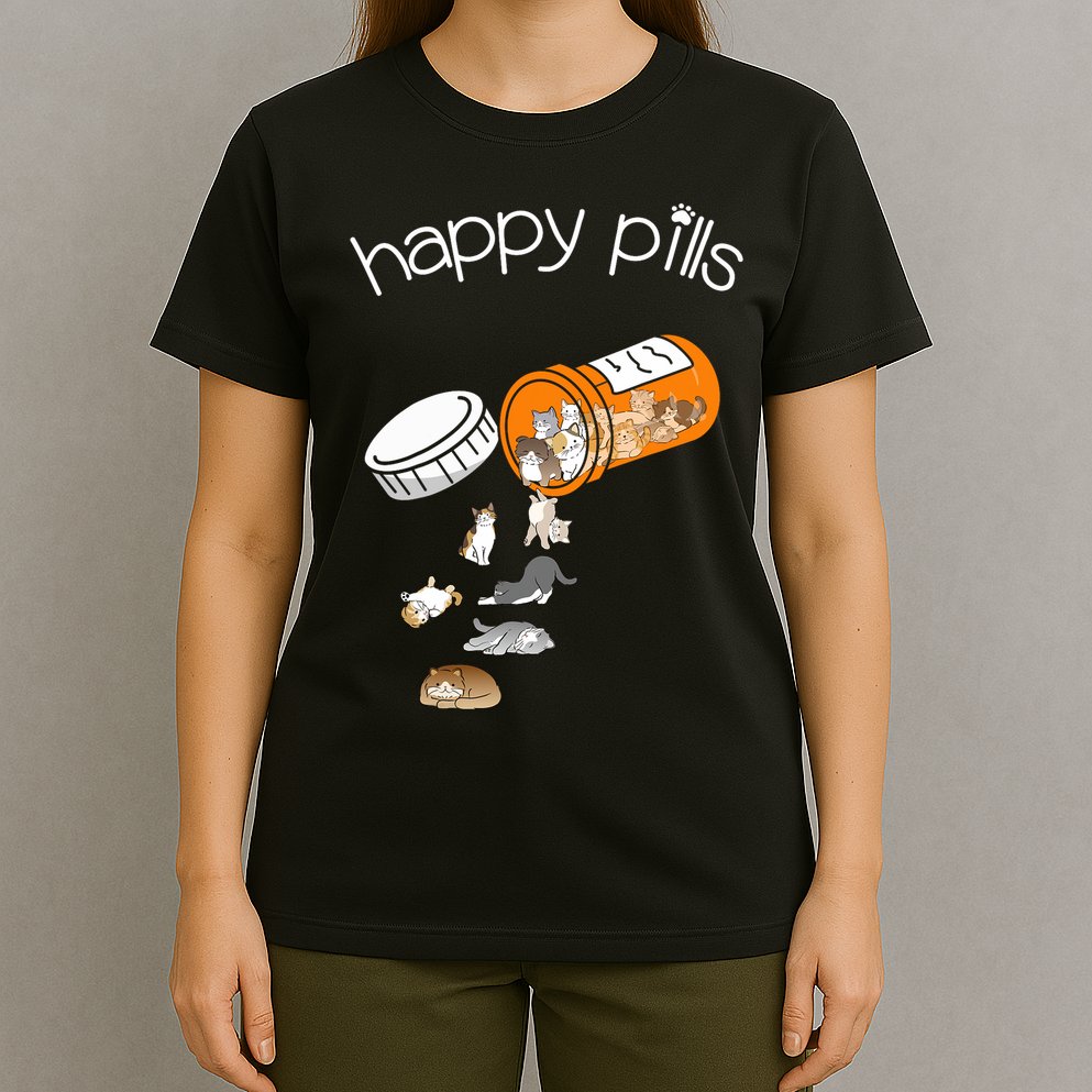 Cat Happy Pills Cute Cat, Funny Cat Encouragement T-Shirt