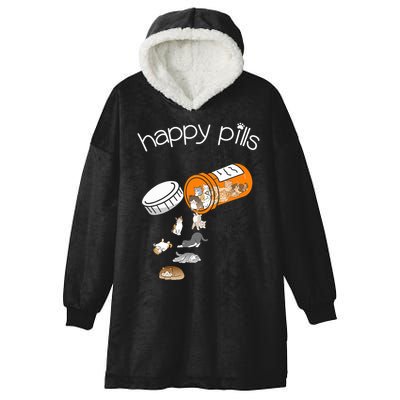 Cat Happy Pills Cute Cat, Funny Cat Encouragement Hooded Wearable Blanket