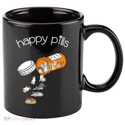Cat Happy Pills Cute Cat, Funny Cat Encouragement 11oz C Handle Ceramic Mug