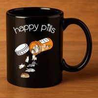Cat Happy Pills Cute Cat, Funny Cat Encouragement 11oz C Handle Ceramic Mug