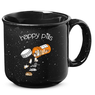 Cat Happy Pills Cute Cat, Funny Cat Encouragement 15oz Campfire Ceramic Mug