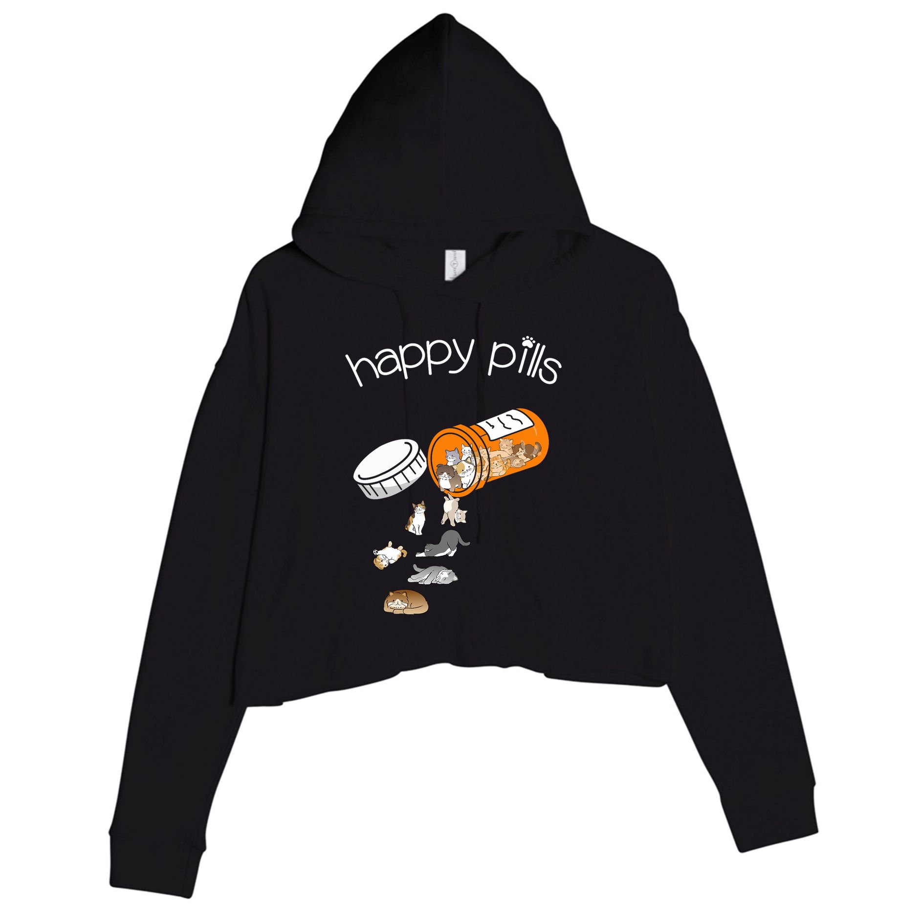 Cat Happy Pills Cute Cat, Funny Cat Encouragement Crop Fleece Hoodie
