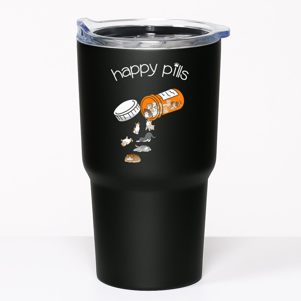 Cat Happy Pills Cute Cat, Funny Cat Encouragement Tumbler