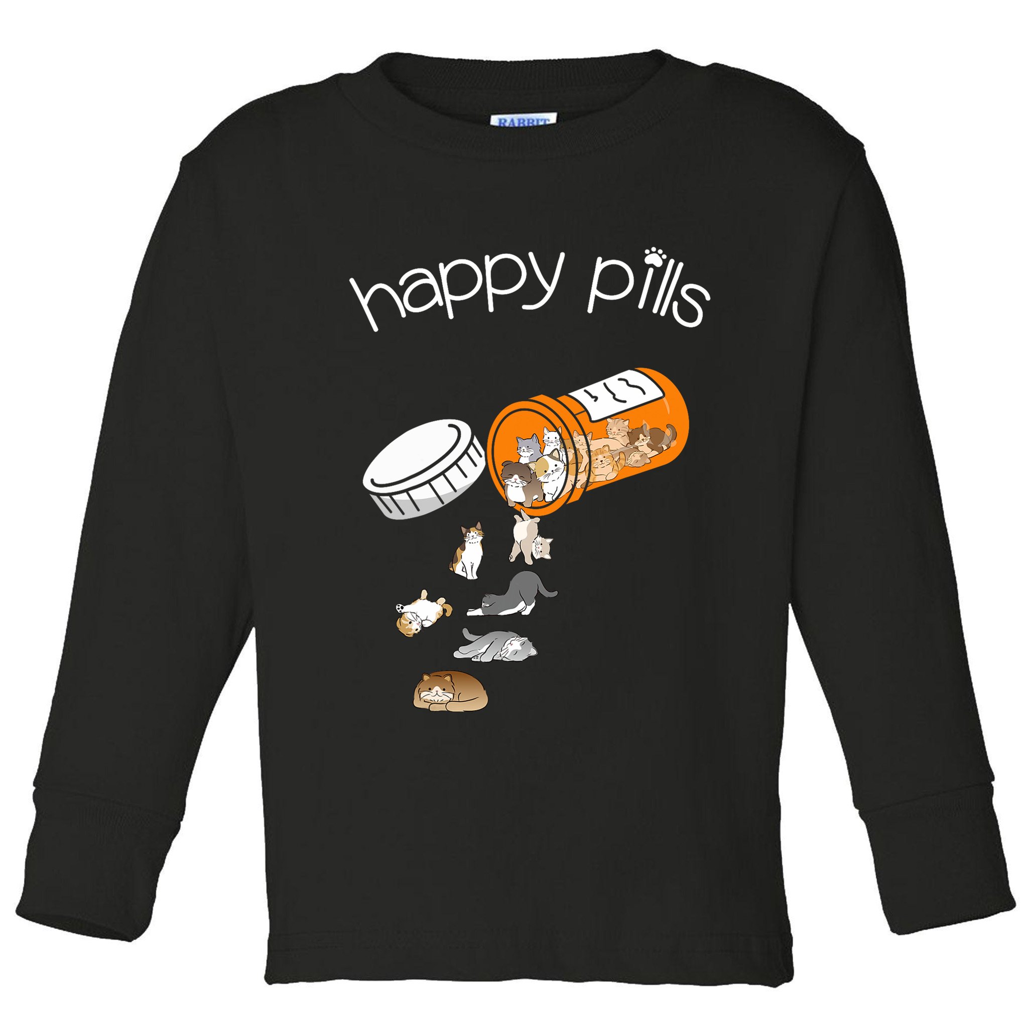Cat Happy Pills Cute Cat, Funny Cat Encouragement Toddler Long Sleeve Shirt
