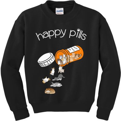 Cat Happy Pills Cute Cat, Funny Cat Encouragement Kids Sweatshirt