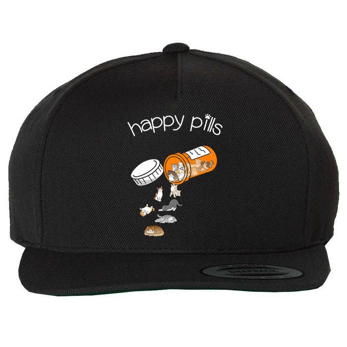 Cat Happy Pills Cute Cat, Funny Cat Encouragement Wool Snapback Cap