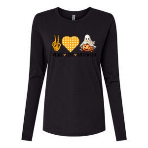 Cute Halloween Peace Love And Gnome Fall Gift Womens Cotton Relaxed Long Sleeve T-Shirt