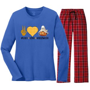 Cute Halloween Peace Love And Gnome Fall Gift Women's Long Sleeve Flannel Pajama Set 