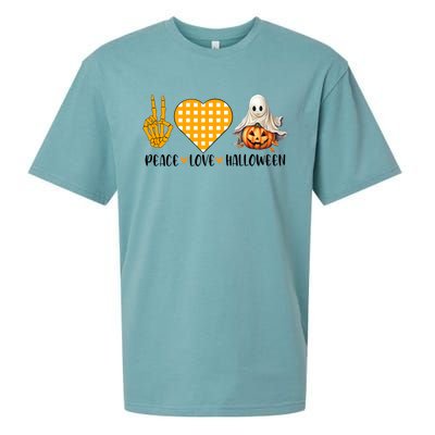 Cute Halloween Peace Love And Gnome Fall Gift Sueded Cloud Jersey T-Shirt