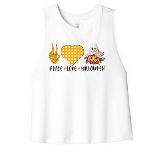 Cute Halloween Peace Love And Gnome Fall Gift Women's Racerback Cropped Tank