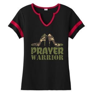 Camo Heels Prayer Warrior Faith God Jesus Christian Ladies Halftime Notch Neck Tee