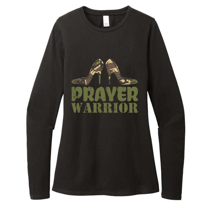 Camo Heels Prayer Warrior Faith God Jesus Christian Womens CVC Long Sleeve Shirt