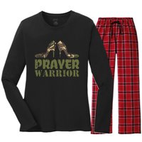 Camo Heels Prayer Warrior Faith God Jesus Christian Women's Long Sleeve Flannel Pajama Set 