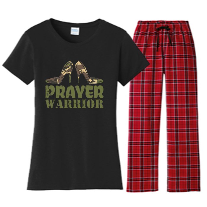 Camo Heels Prayer Warrior Faith God Jesus Christian Women's Flannel Pajama Set