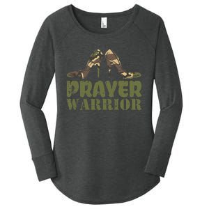 Camo Heels Prayer Warrior Faith God Jesus Christian Women's Perfect Tri Tunic Long Sleeve Shirt