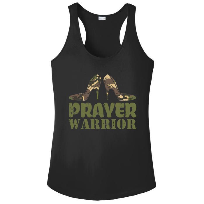 Camo Heels Prayer Warrior Faith God Jesus Christian Ladies PosiCharge Competitor Racerback Tank