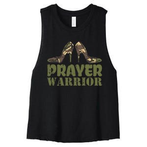 Camo Heels Prayer Warrior Faith God Jesus Christian Women's Racerback Cropped Tank