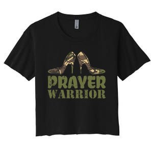 Camo Heels Prayer Warrior Faith God Jesus Christian Women's Crop Top Tee