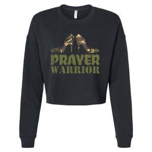 Camo Heels Prayer Warrior Faith God Jesus Christian Cropped Pullover Crew