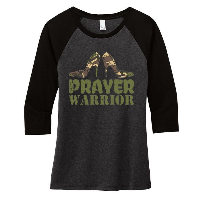 Camo Heels Prayer Warrior Faith God Jesus Christian Women's Tri-Blend 3/4-Sleeve Raglan Shirt