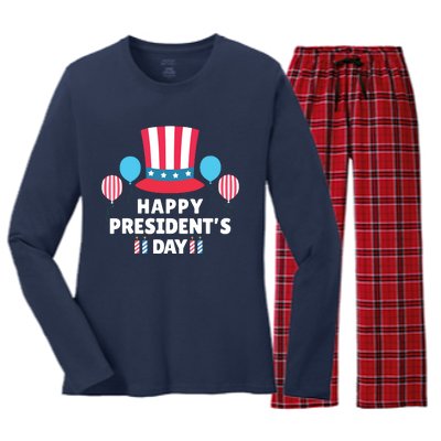 Cute Happy Presidents Day American Colors Patriots Gift Women's Long Sleeve Flannel Pajama Set 