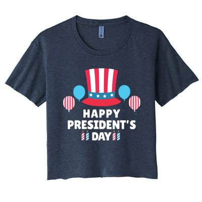 Cute Happy Presidents Day American Colors Patriots Gift Women's Crop Top Tee