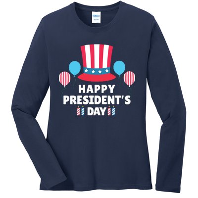 Cute Happy Presidents Day American Colors Patriots Gift Ladies Long Sleeve Shirt