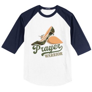 Camo Heels Prayer Warrior Faith God Jesus Christian Women Baseball Sleeve Shirt