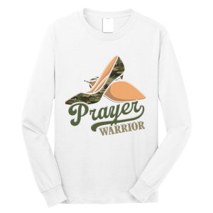 Camo Heels Prayer Warrior Faith God Jesus Christian Women Long Sleeve Shirt