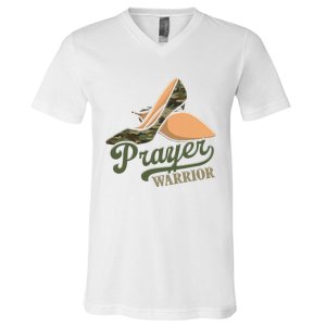 Camo Heels Prayer Warrior Faith God Jesus Christian Women V-Neck T-Shirt