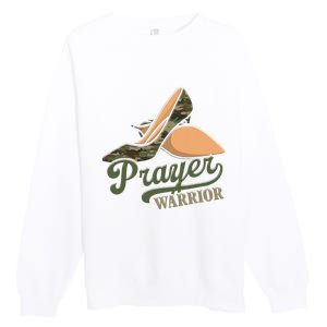 Camo Heels Prayer Warrior Faith God Jesus Christian Women Premium Crewneck Sweatshirt