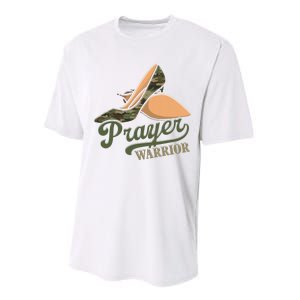 Camo Heels Prayer Warrior Faith God Jesus Christian Women Performance Sprint T-Shirt