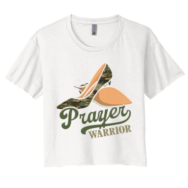 Camo Heels Prayer Warrior Faith God Jesus Christian Women Crop Top