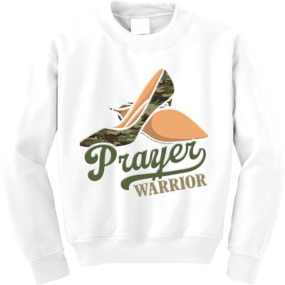 Camo Heels Prayer Warrior Faith God Jesus Christian Women Kids Sweatshirt