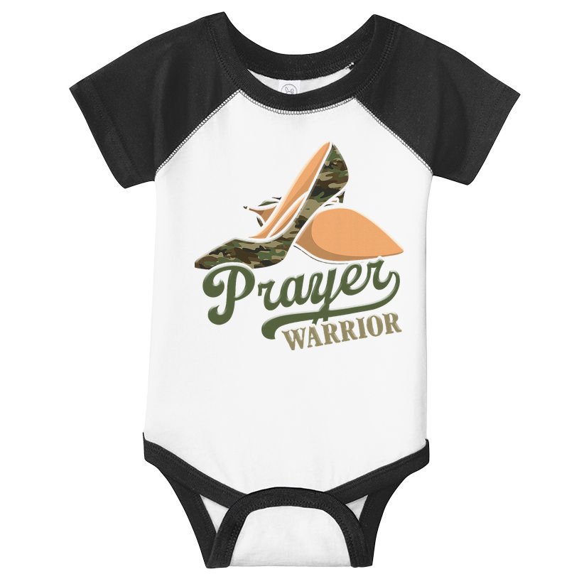 Camo Heels Prayer Warrior Faith God Jesus Christian Women Infant Baby Jersey Bodysuit