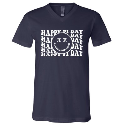 Cool Happy Pi Day Smiley Face V-Neck T-Shirt