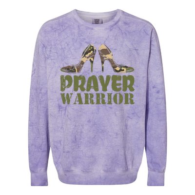 Camo Heels Prayer Warrior Faith God Jesus Colorblast Crewneck Sweatshirt